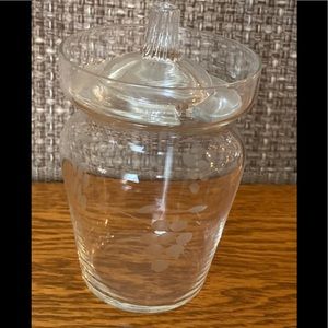 Vintage Etched Glass Condiment Jar with Lid